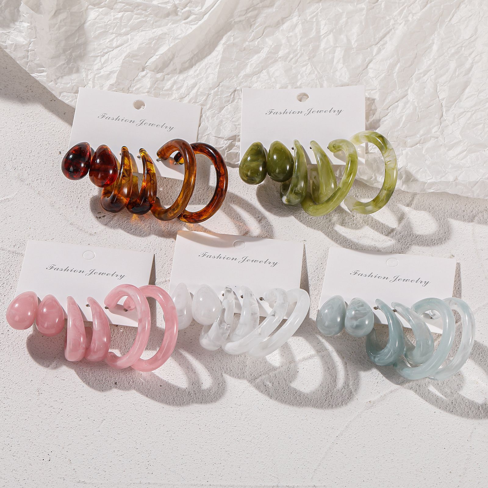 European and American cross-border acetic acid board earring set of 3 pairs, creative new style, retro C-shaped letter alloy earrings details Picture