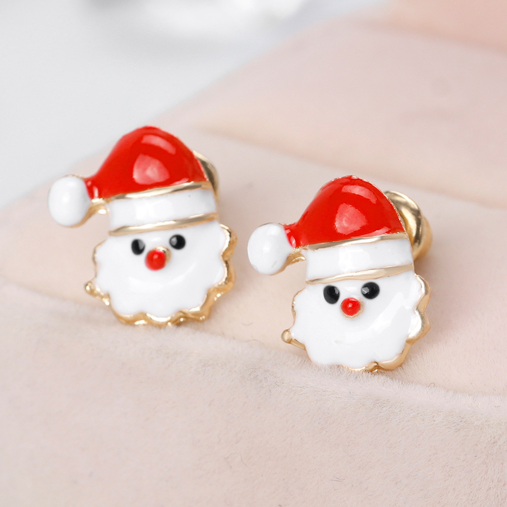 S925 silver needle Christmas stud earrings in stock wholesale, European and American fashionable, individual and cute alloy painting oil Santa Claus earrings details Picture
