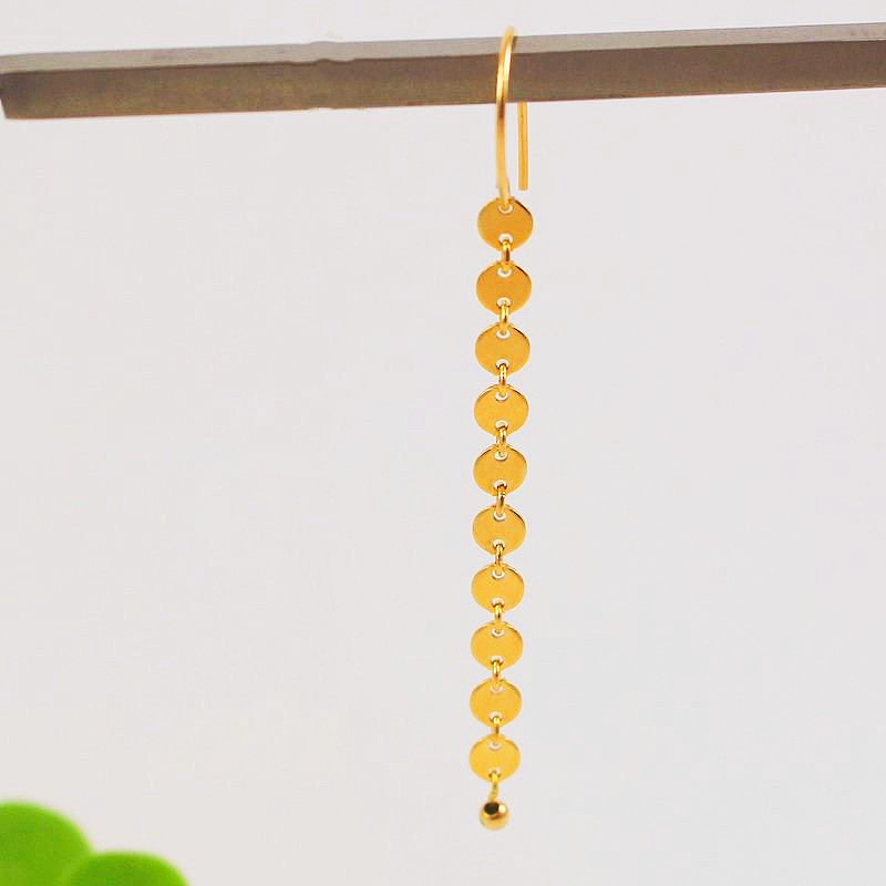 European and American cross-border accessories, fashionable, light luxury and niche earrings, women's metal small round pieces, smooth round piece tassel earrings Specification drawing