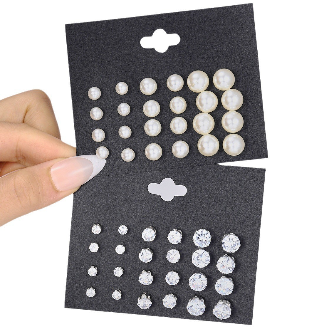 A 24-piece set of retro imitation pearl stud earrings from Europe, America and America, a new cross-border fashion and simple six-prong dot diamond earrings full figure