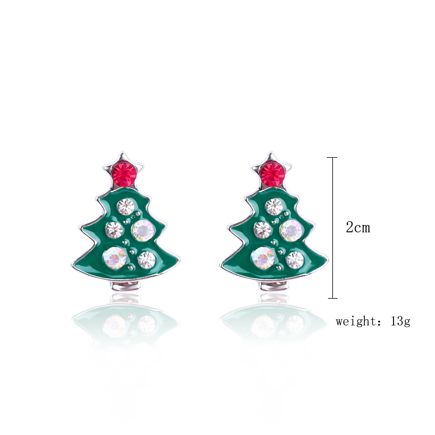 S925 Silver needle green oiling Christmas Stud earrings set with colorful diamonds, my Christmas tree earrings, cross-border Christmas earrings details Picture