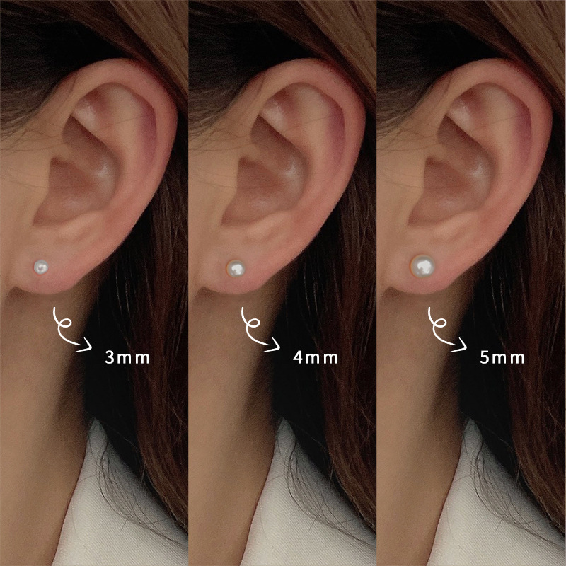 Mini simple pearl stud earrings set, Japanese and Korean style versatile ear piercing earrings for women S925 silver needle earrings wholesale full figure