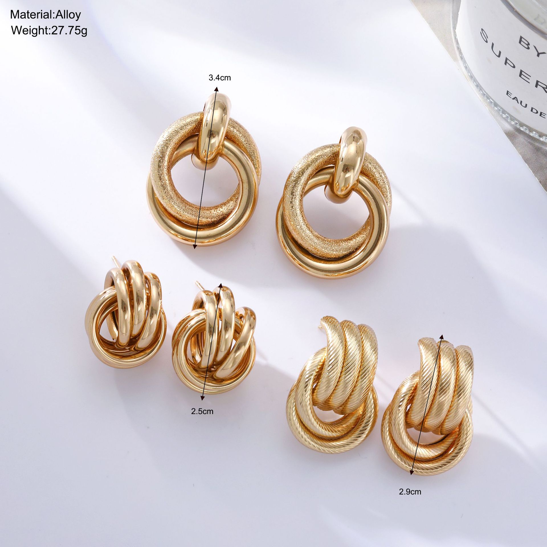 Cross-border European and American earrings, gold retro texture, elegant multi-layer twist earrings, individual, exaggerated and creative earring set details Picture