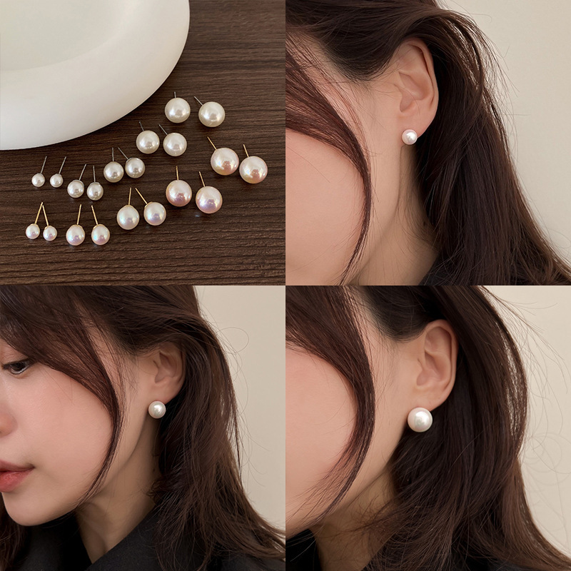Minimalist and cold style pearl stud earrings for women, French retro Hepburn style, simple and versatile, elegant earrings, internet-famous earrings details Picture