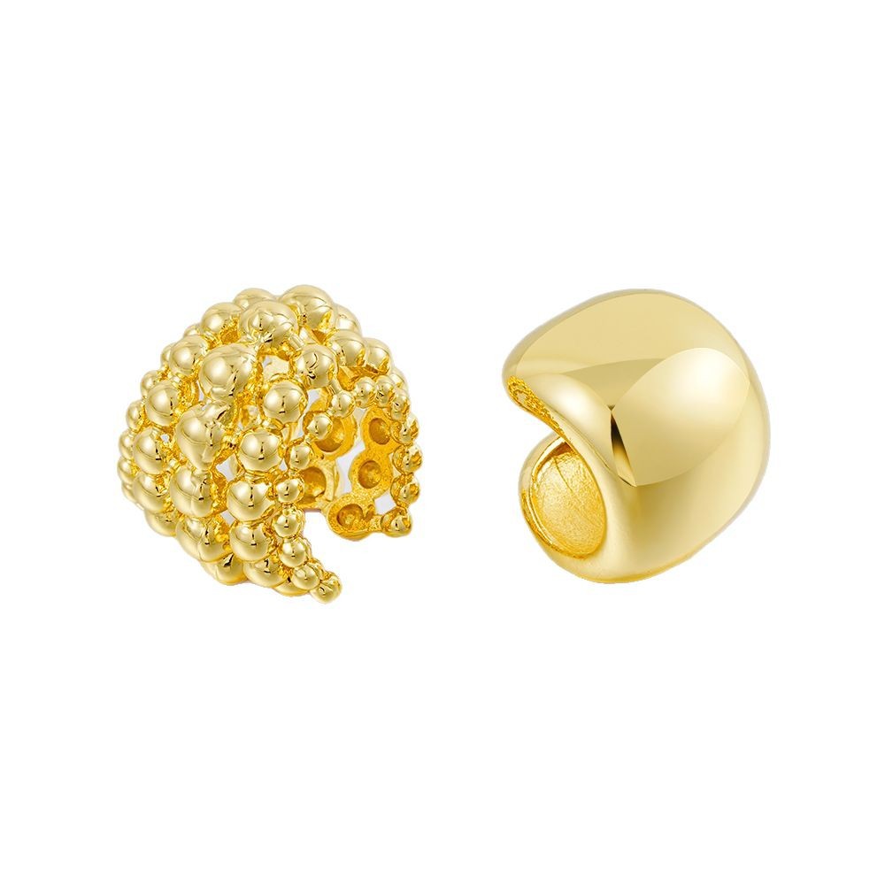 SHEIN's new cross-border C-shaped semi-circular beaded copper ear clip 2-piece set, simple and individual, no ear hole ear bone clip wholesale Item Picture