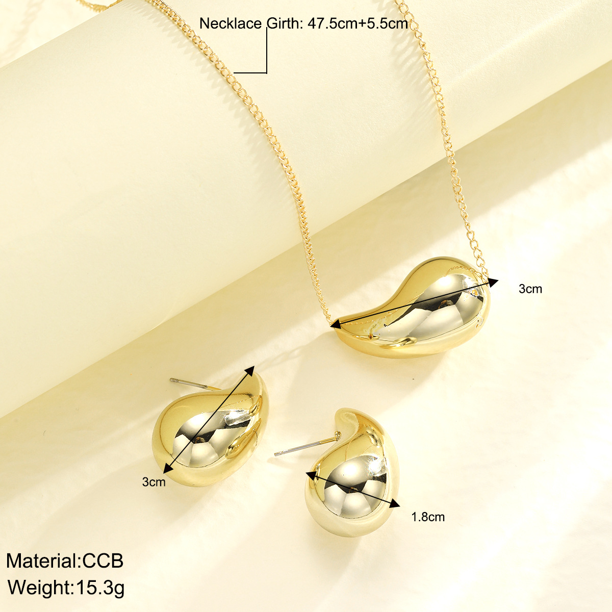 A popular cross-border fashion, individual and light luxury style simple golden comma teardrop stud necklace set of 2 pieces from Europe and America details Picture