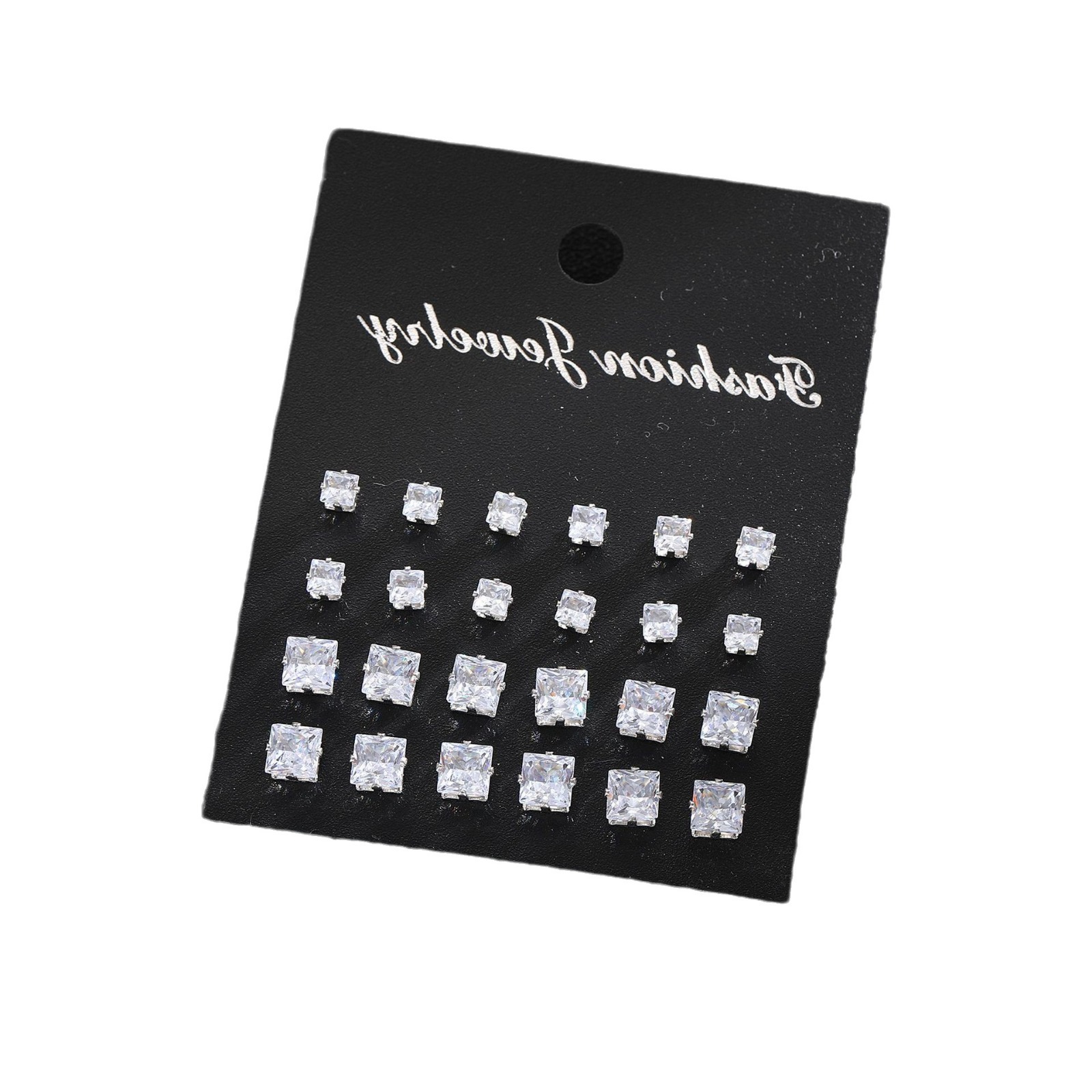 Cross-border bestseller ins cold style simple and elegant square zircon stud set of 12 pieces Earrings Item Picture