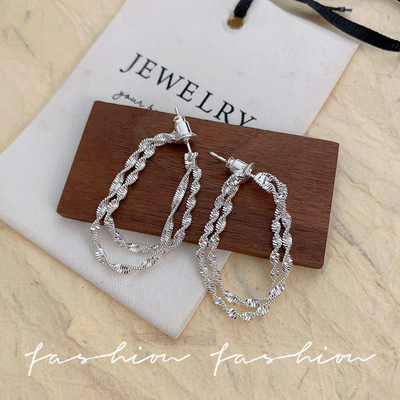 Niche design silver chain tassel stud earrings, women's super fairy, sparkling light luxury high-end earrings, elegant earrings details Picture