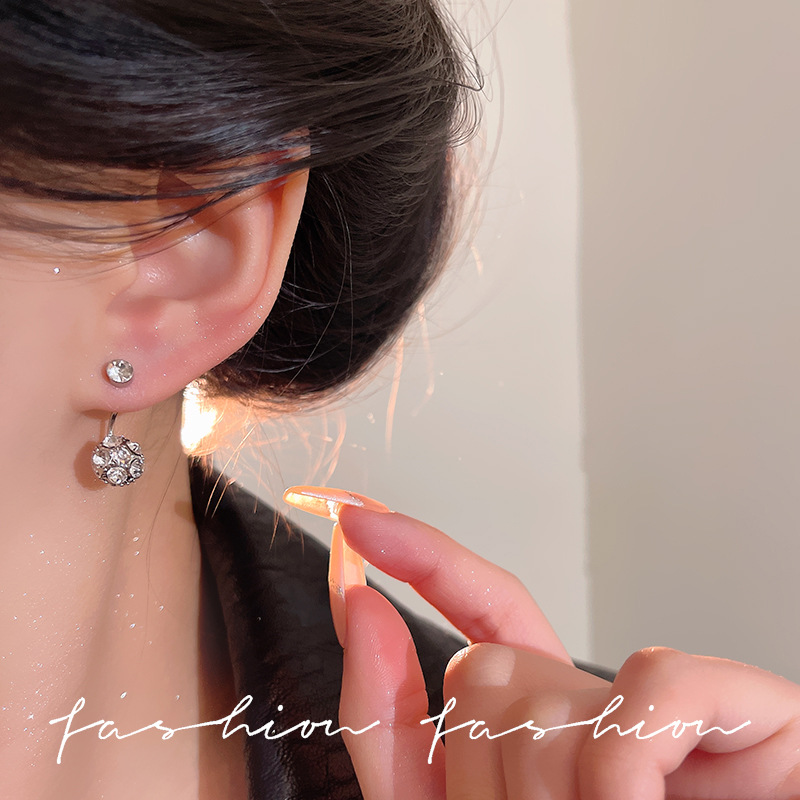 925 Silver Needle Full Diamond Super Shiny Light Luxury stud earrings, niche high-end feel, delicate back-hanging earrings, small and elegant earrings Specification drawing