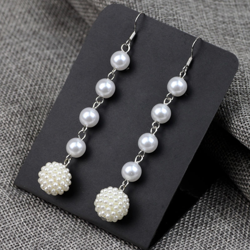 S925 Silver Ear Hook Starry Sky Pearl Pendant Earrings, a long and elegant Korean earring, a popular and versatile stud Item Picture