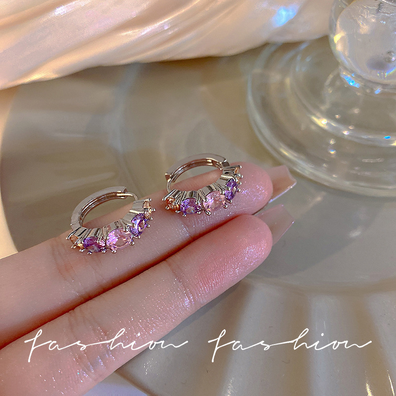 Ins-style colored zircon earrings for women, small, exquisite and high-end, elegant ear buckles, new personalized earrings in 2023 full figure