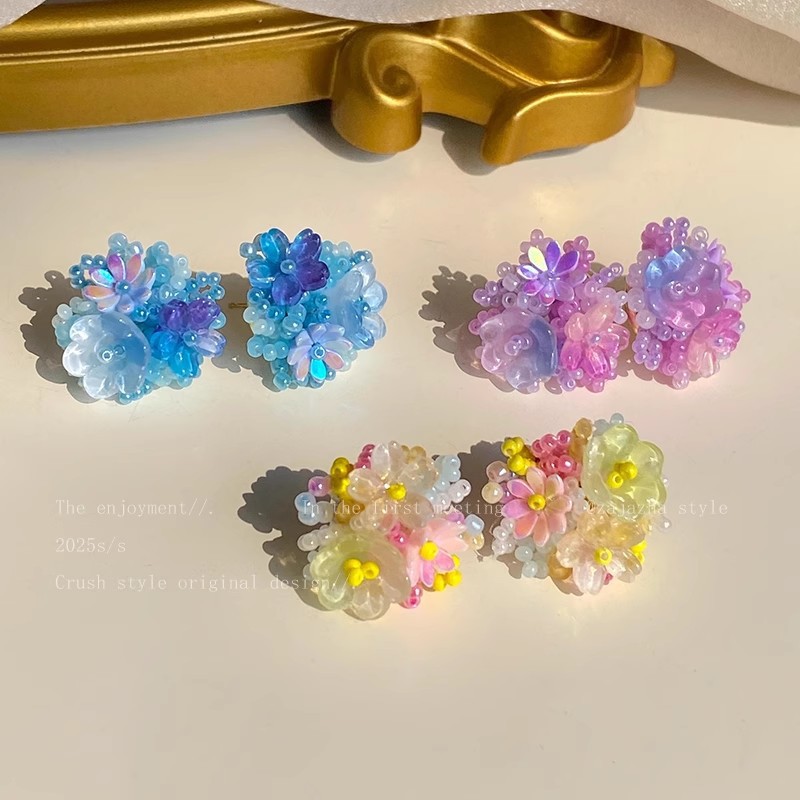 Summer dopamine colorful flower stud earrings for women, sweet atmosphere, versatile earrings, fashionable and elegant earrings details Picture