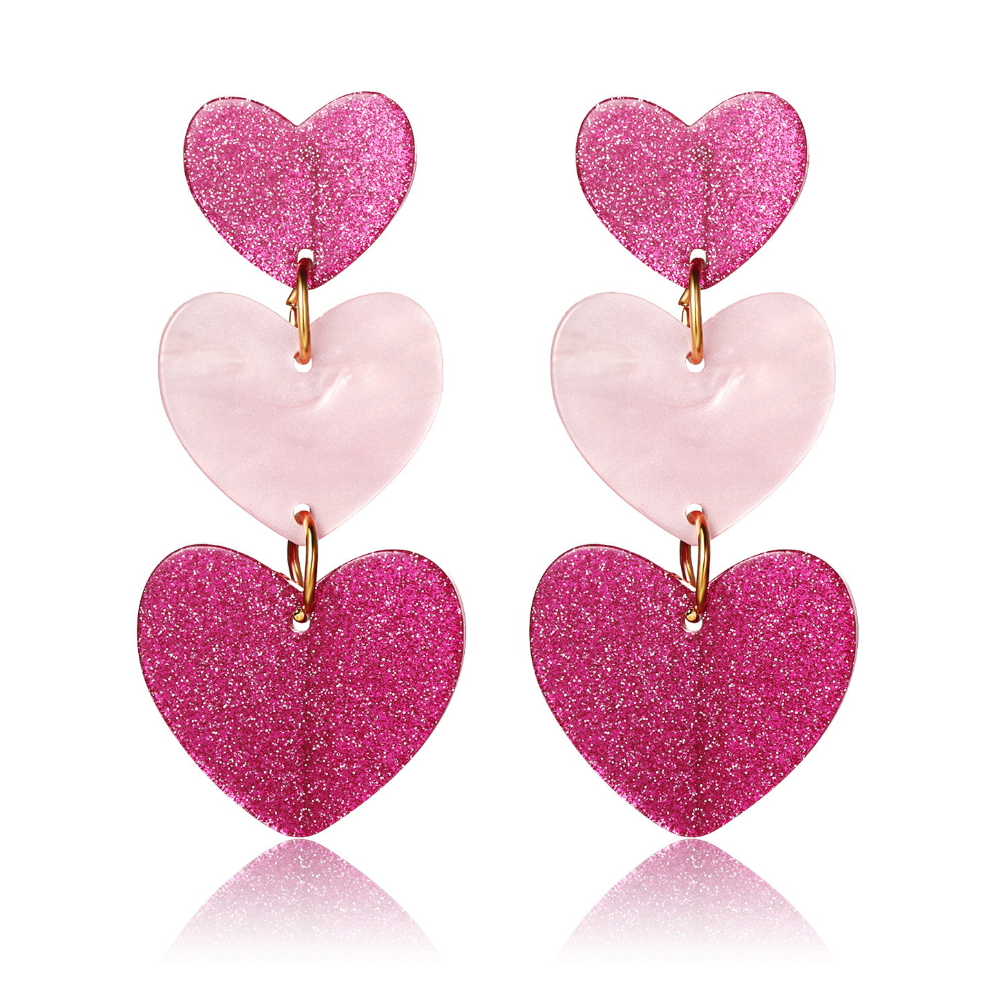Cross-border best-selling Barbie pink three-layer heart-shaped heart earrings, simple pendant, acrylic texture dopamine earrings Item Picture