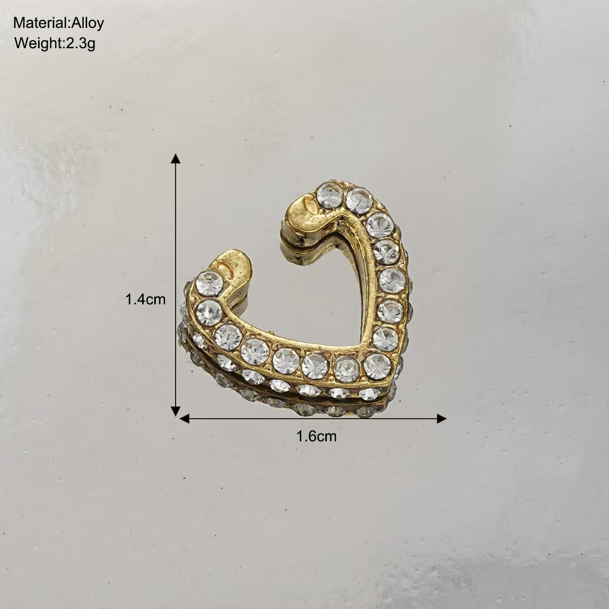 Cross-border European and American fashion retro Internet celebrity style golden temperament full diamond heart-shaped ear clips Specification drawing
