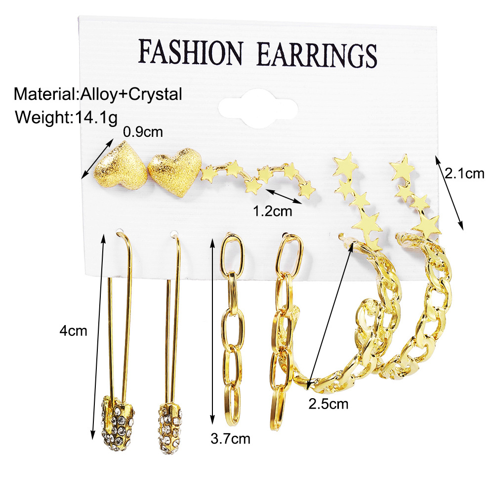 A 6-piece cross-border best-selling creative and personalized metal chain earrings set for women in a minimalist style on Instagram details Picture