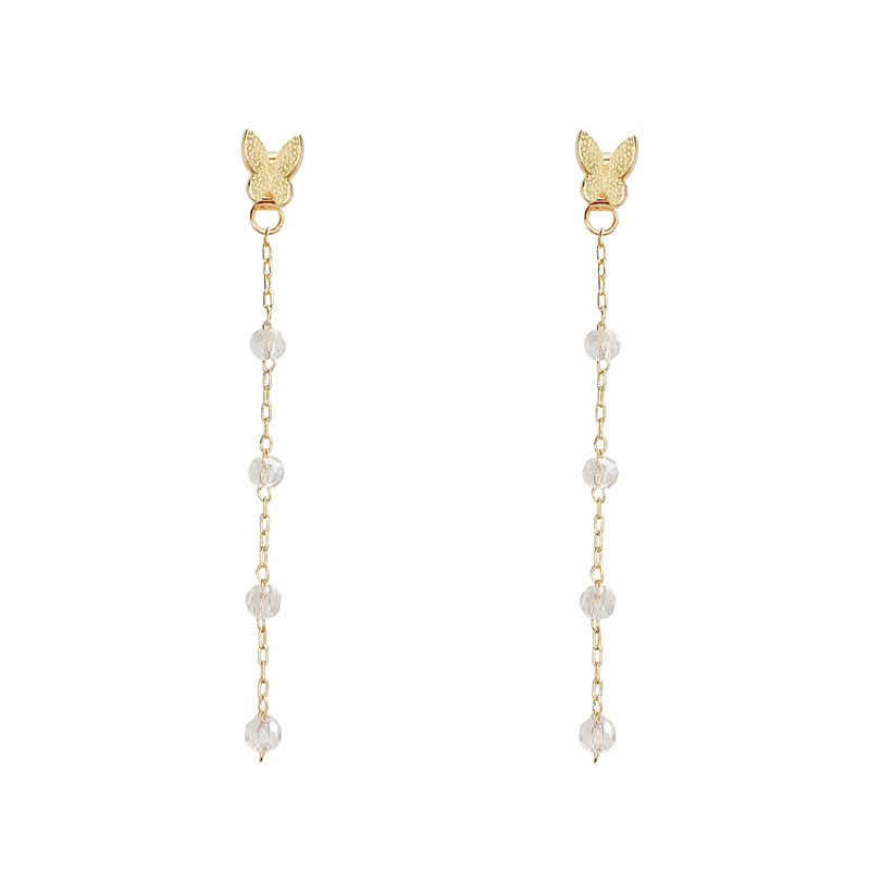 The long fringed butterfly earrings with a cool and refreshing feel, featuring a niche design that slimmers the ear studs, exude an exquisite and light luxury vibe, and are fashionable earrings Item Picture