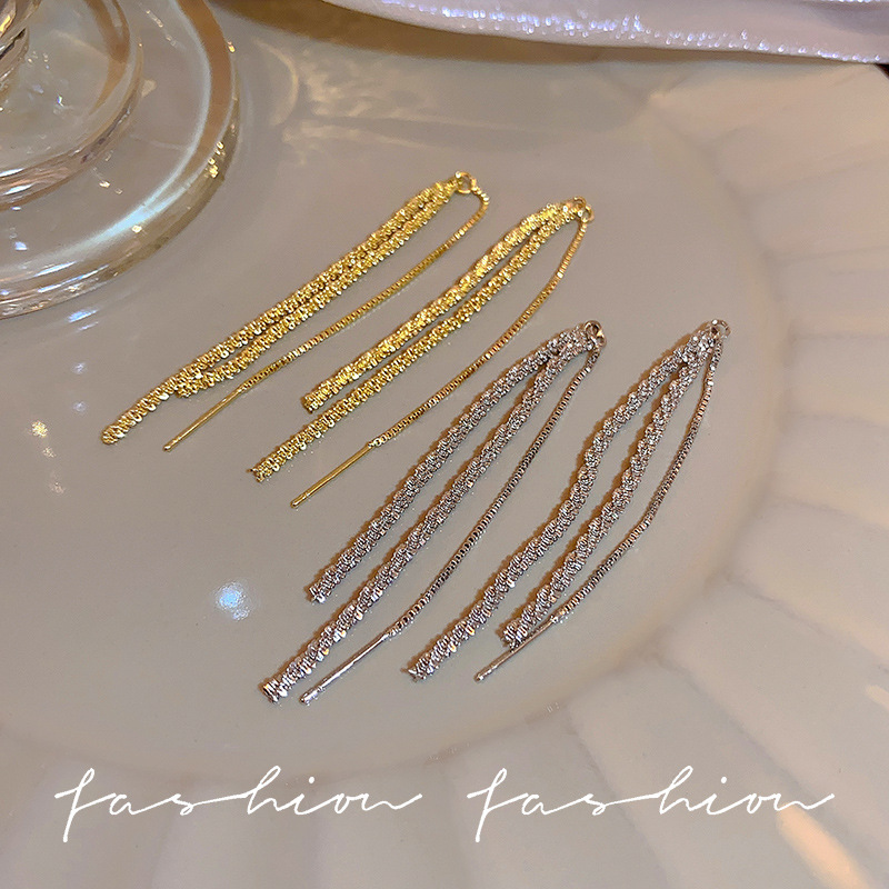 Light luxury and high-end, shimmering Milky Way tassel earrings, long and elegant slimming earrings, Douyin's best-selling ear strings Specification drawing
