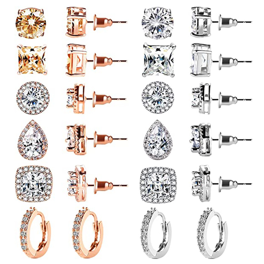 Amazon cross-border women's crystal zirconium stud earrings, creative, simple and elegant, full diamond teardrop-shaped four-prong stud earrings full figure