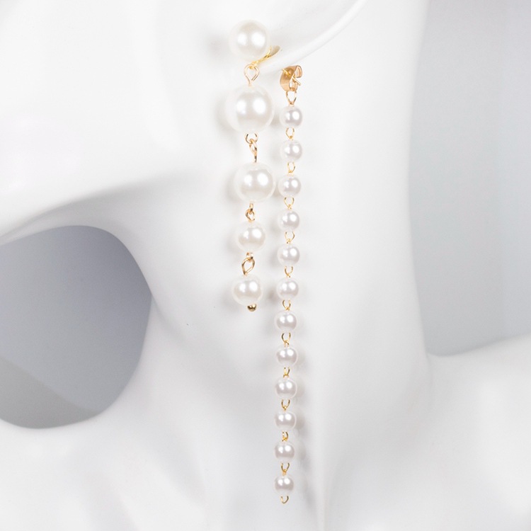 925 Silver Needle Long tassel pearl earrings, European and American exaggerated design pearl earrings, fashionable and individual earrings for women Specification drawing