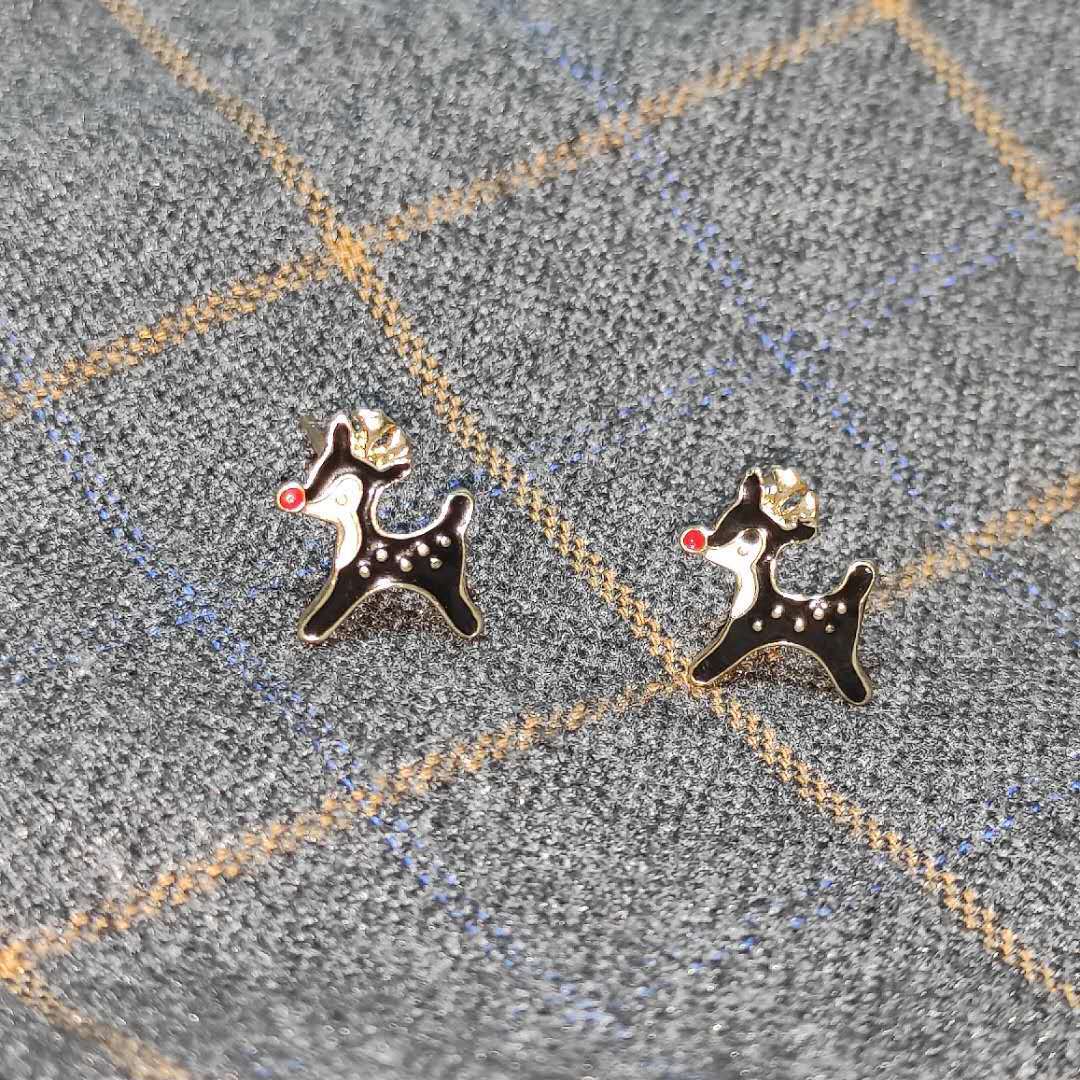 S925 Silver Needle Christmas Reindeer Stud Earrings AliExpress Small Reindeer Alloy Earrings Dripping oil Little deer Sweet personality Item Picture