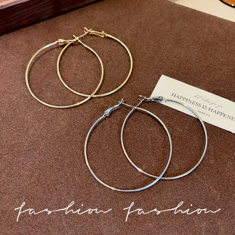 High-end exaggerated circle silver needle earrings for women 2025 new bestseller earrings, large circle plain circle circle earrings, circle earrings and stud earrings Application Scenario