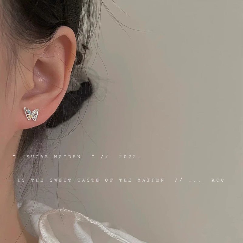 s925 Silver Needle Small colored Zircon butterfly stud earrings for women, light luxury and high-end exquisite earrings, versatile and elegant earrings details Picture