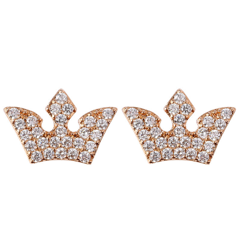 Japanese and Korean crown design, diamond-encrusted, simple and elegant, 925 silver needle stud earrings, personalized, versatile and sweet earrings for women Item Picture