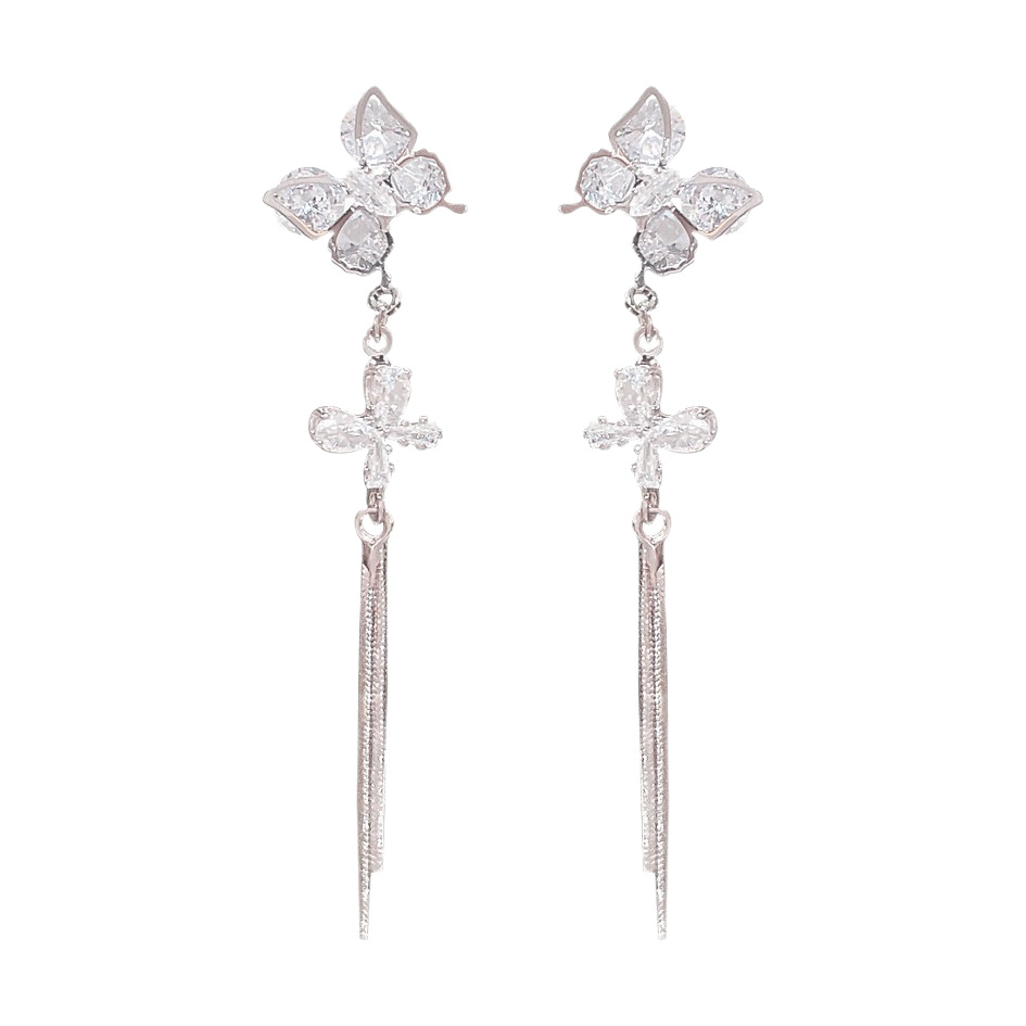 Exquisite zircon butterfly long earrings with a light luxury and high-end feel, 925 silver needle, niche and fashionable tassel earrings for women Item Picture