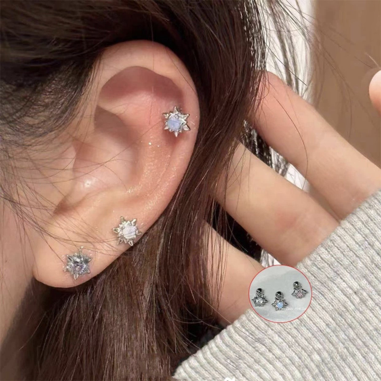 The eye-catching eight-pointed star zircon stud earrings from Japan and South Korea are a niche design for women. They are exquisite and simple earrings with a sense of high-end fashion Specification drawing
