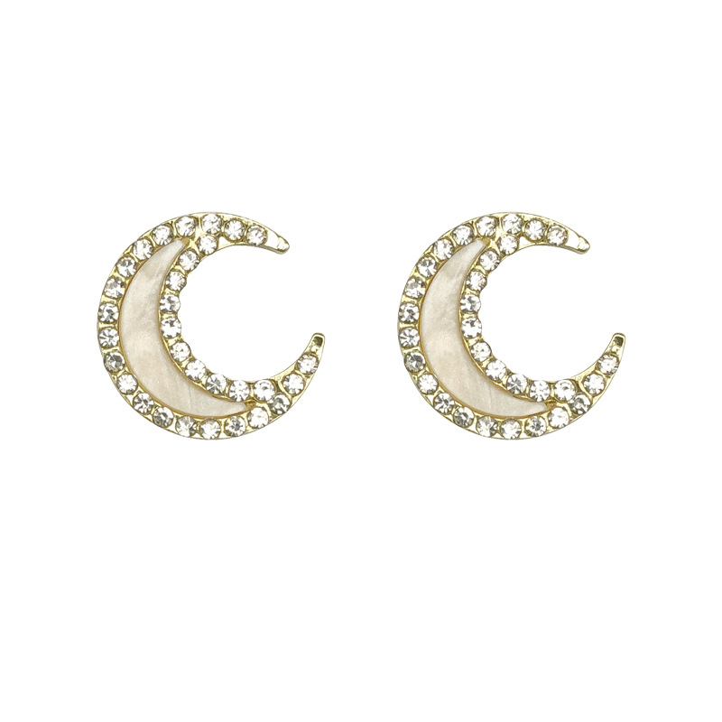 S925 Silver Needle Moon Stud earrings with diamonds, a light luxury and high-end look, a sweet and versatile Korean-style niche ear accessory for women Item Picture