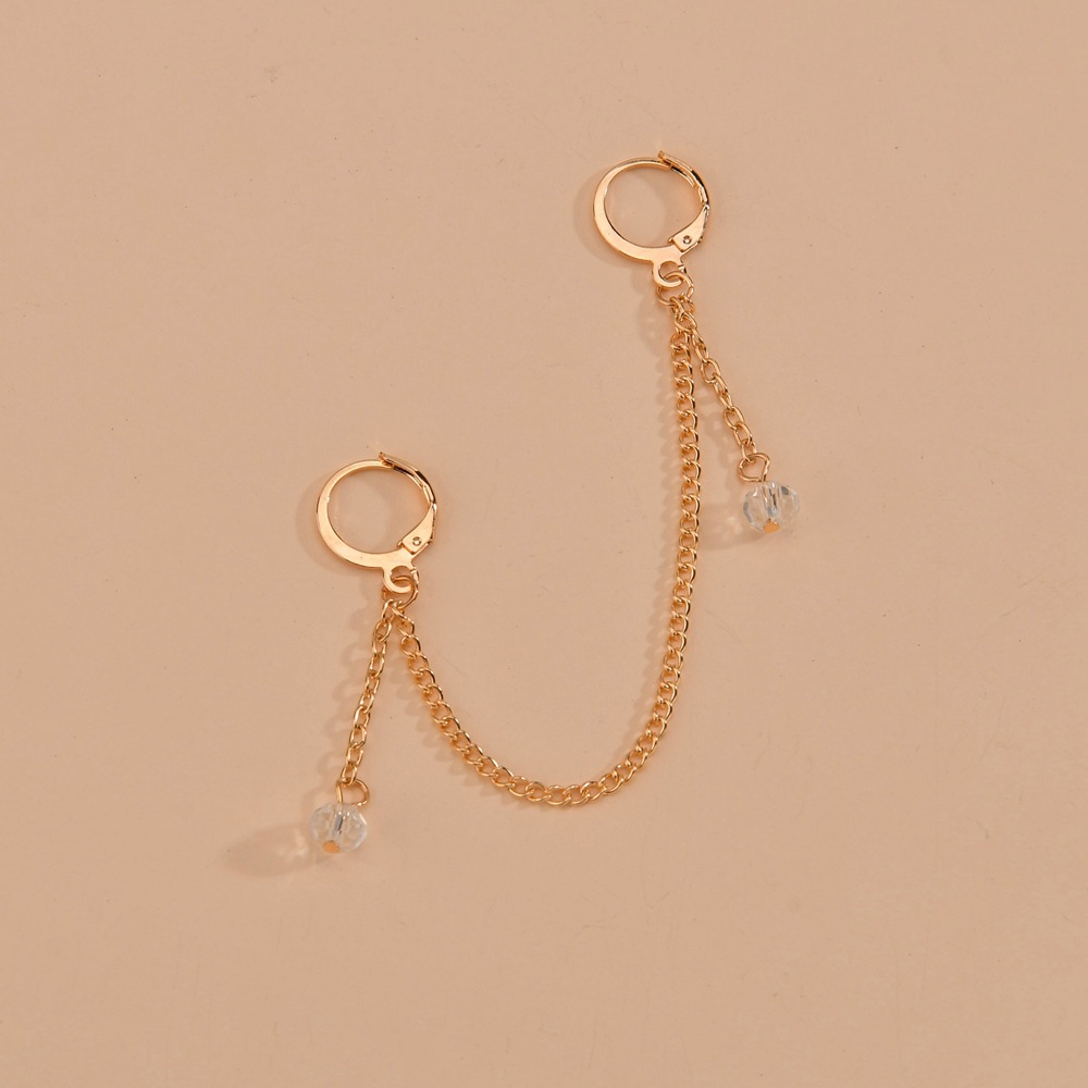 European and American style exaggerated water diamond chain tassel alloy women's double ear hole earrings and accessories details Picture