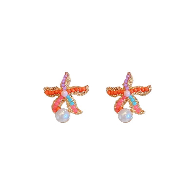 Island Coral - Colorful starfish pearl Stud earrings, a niche design for a seaside vacation style, unique, fashionable and versatile stud earrings Item Picture