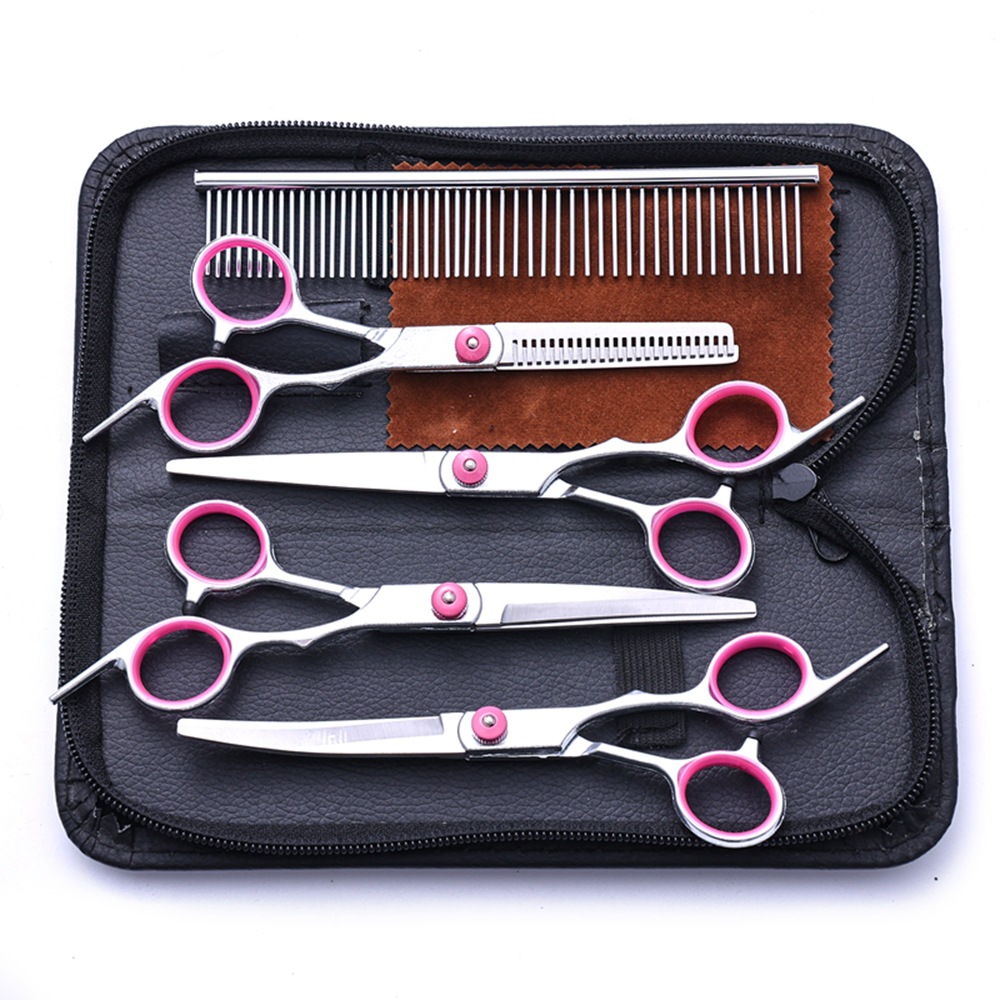 Pet grooming scissors set, split color flat scissors, upper and lower curved fishbone, cat and dog grooming and hairdressing pet scissors details Picture