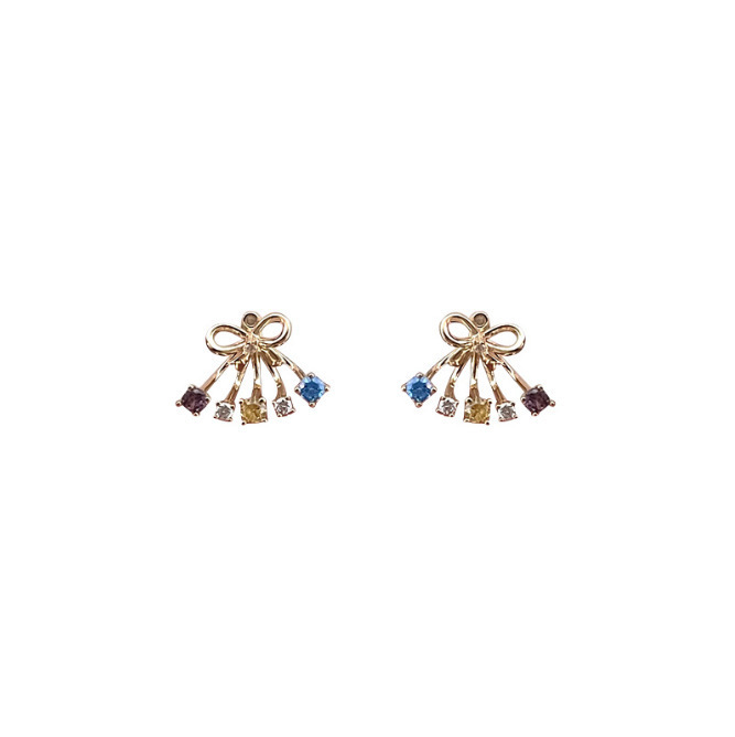 Colorful bow stud earrings for women, 925 silver needle double-wear personalized earrings, high-end Korean-style zircon earrings and pendants Item Picture