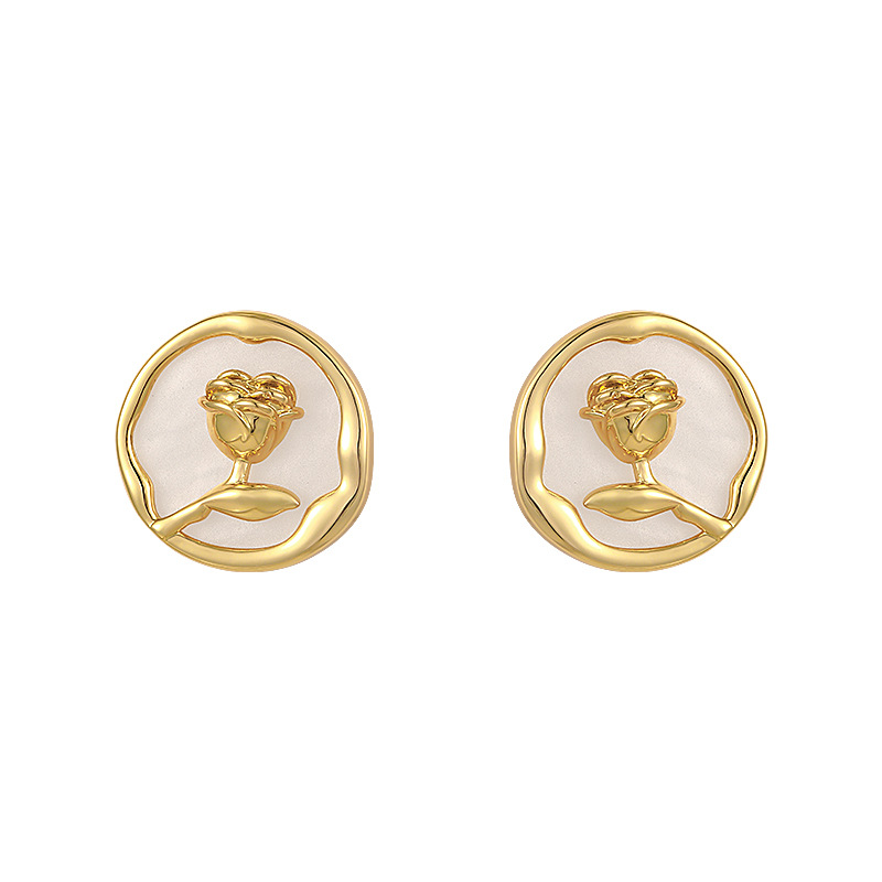 S925 Silver Needle rose Stud Earrings, women's niche design sense, elegant earrings, light luxury, Internet celebrity, retro earrings wholesale Item Picture