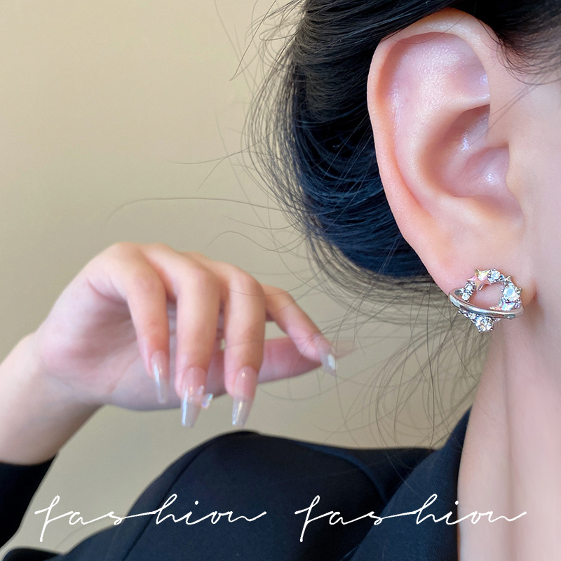 Sparkling diamond star earrings, a unique and niche design, high-end stud earrings, a Korean-style light luxury look for women, versatile silver needle earrings Specification drawing