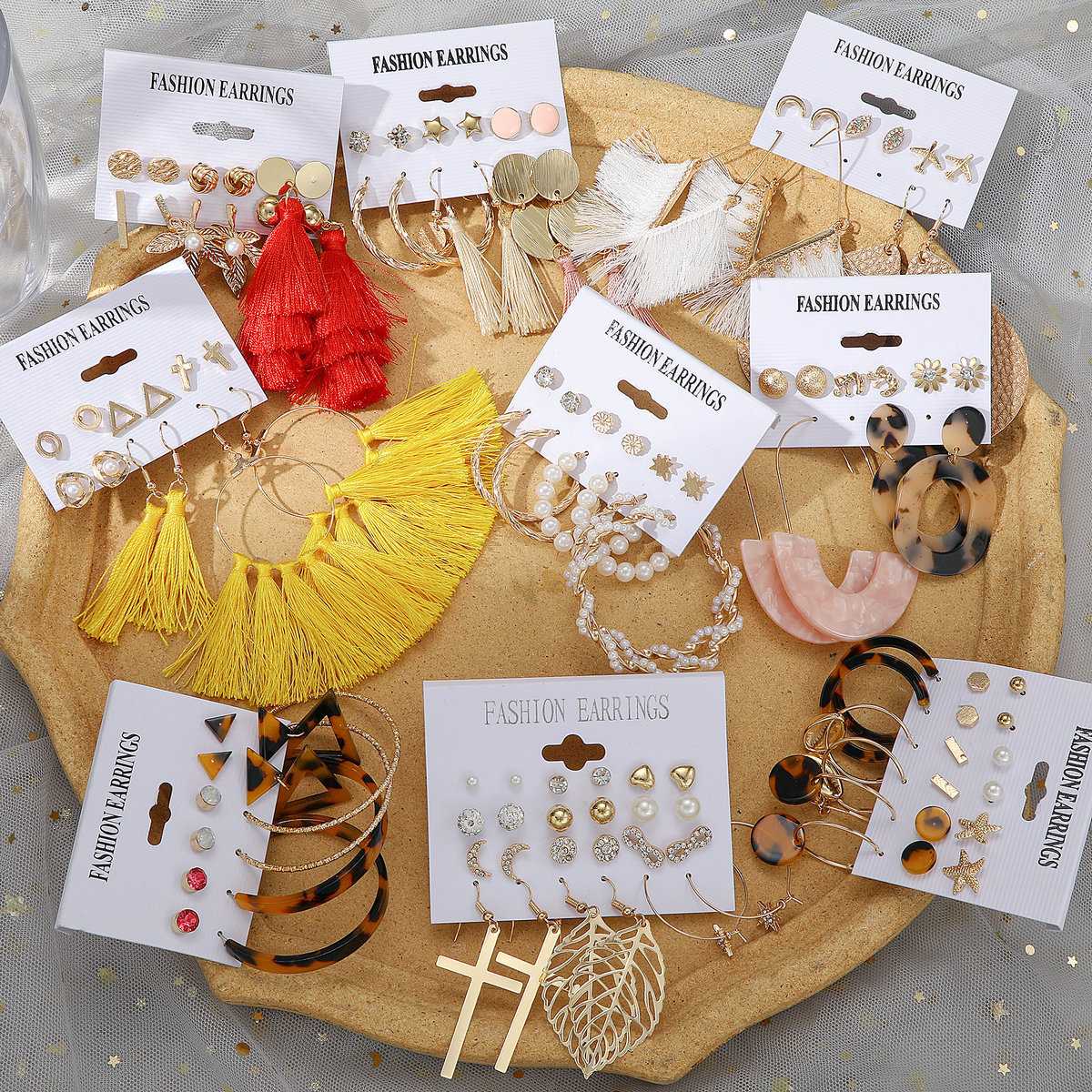 Amazon's best-selling earring set: A cross-border imitation pearl Bohemian fringe earring set from Europe and America Specification drawing