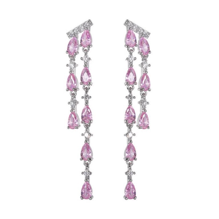 Korean version diamond-encrusted heart zirconium stud earrings, women's teardrop long tassel earrings, women's light luxury, niche and high-end earrings Item Picture
