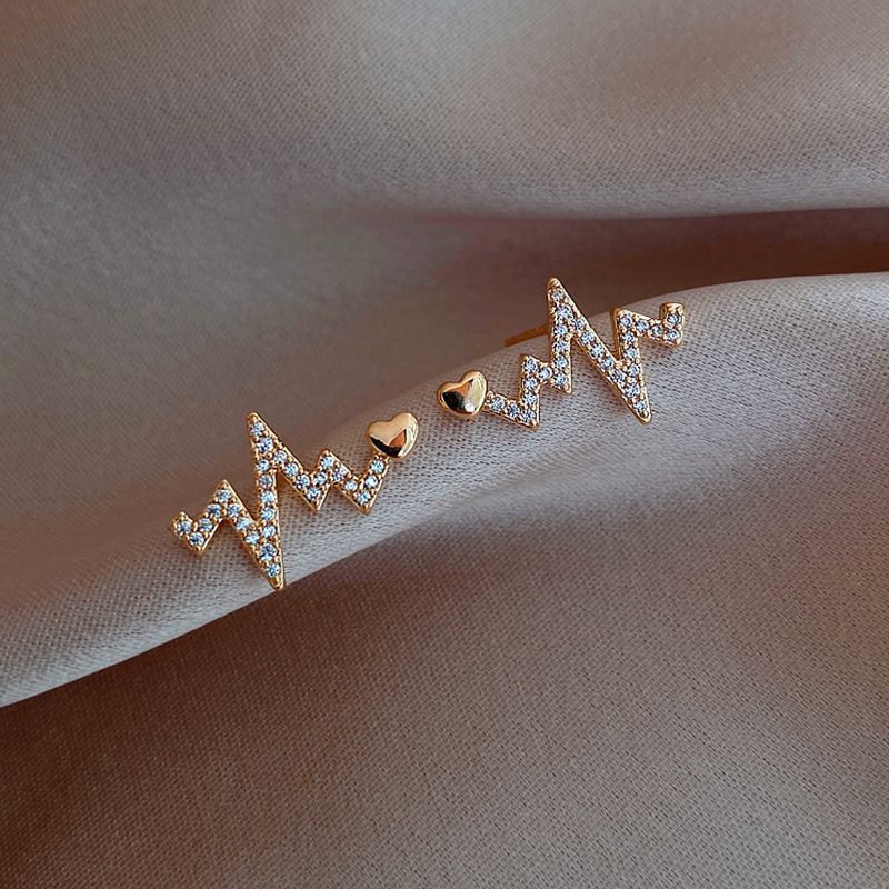 S925 Silver Needle Love Electrocardiogram Stud Earrings, a new fashion earring from Dongdaemun, South Korea, a trendy and individualized ear accessory for women full figure