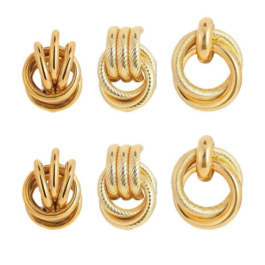 Cross-border European and American earrings, gold retro texture, elegant multi-layer twist earrings, individual, exaggerated and creative earring set full figure