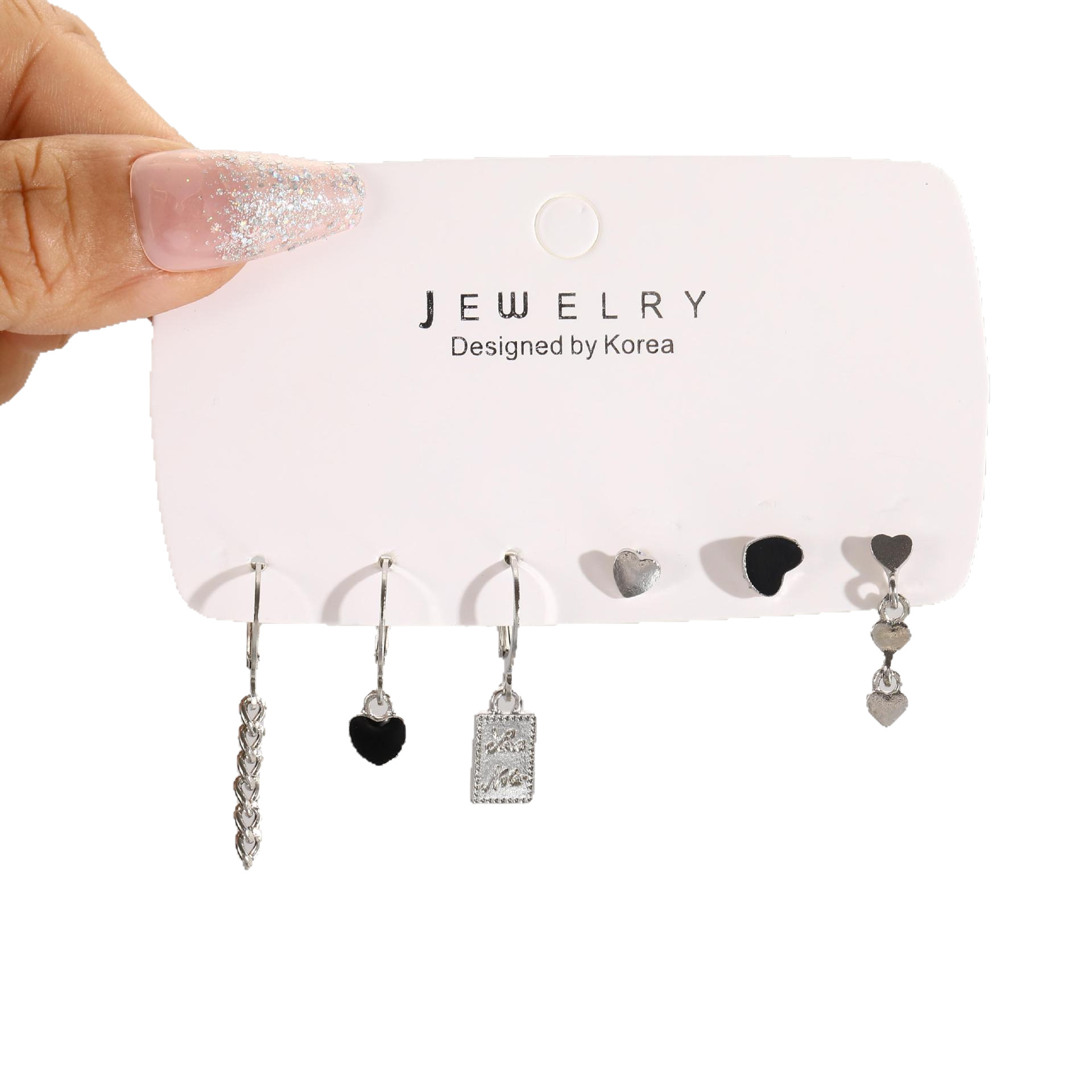 A 6-piece set of popular cross-border design stud earrings for women, featuring butterfly zirconia heart-shaped and girlish hearts from Europe and America Item Picture