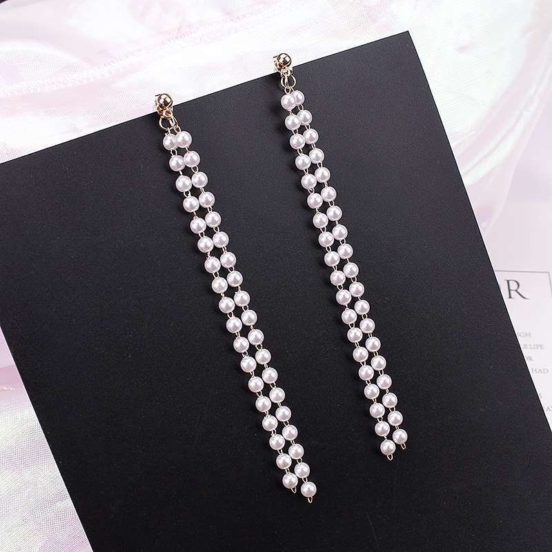New extra-long pearl earrings, popular female Internet celebrity earrings, Korean style and personality, tassels, super ethereal and trendy earrings full figure