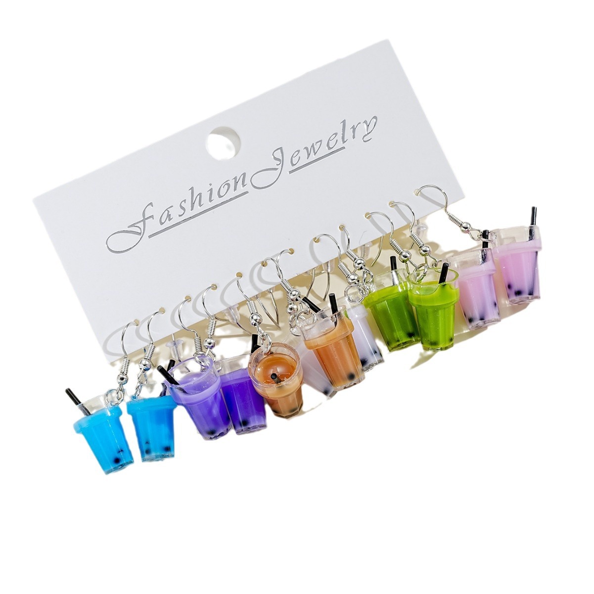 Cross-border new cute milk tea cup, best-selling sweet female earrings and pendant set, milk tea resin earrings 6-piece set Item Picture