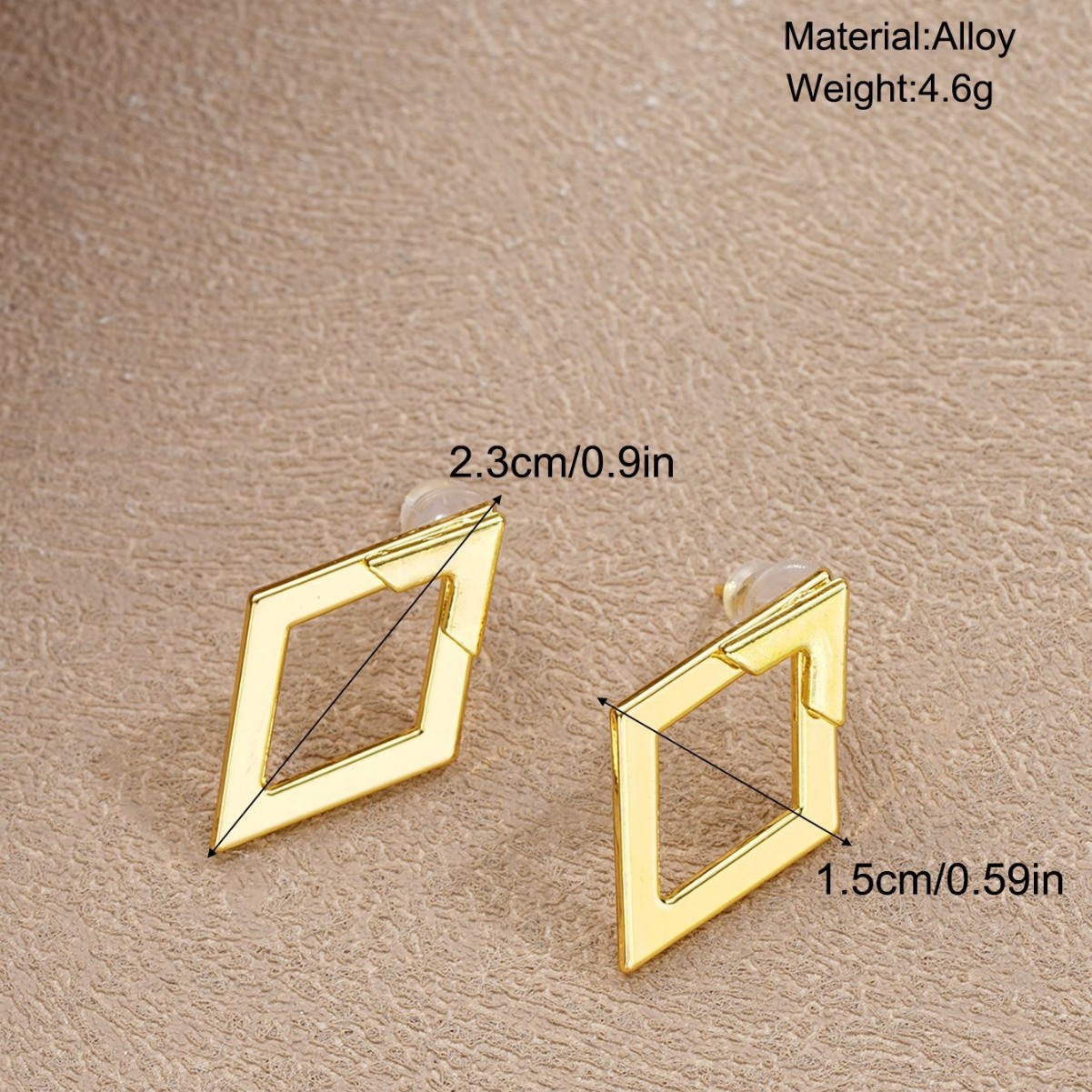 Cross-border best-selling European and American creative, simple geometric diamond-shaped hollowed-out earrings, double-layer high-end design, feminine style earrings details Picture