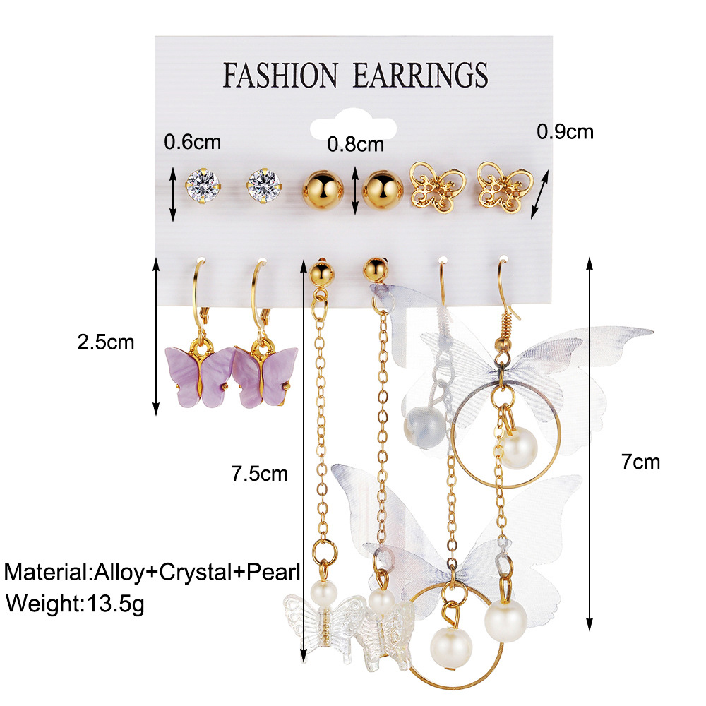 European and American export butterfly earrings, asymmetrical acrylic imitation pearl butterfly pendant earrings set in Instagram details Picture