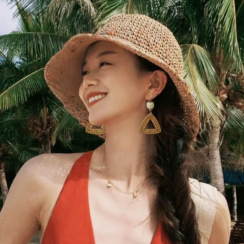 Earrings, vacation style, internet-famous earrings, seaside ear hooks, ins summer new Lafite straw and hand-woven rattan earrings for women Specification drawing