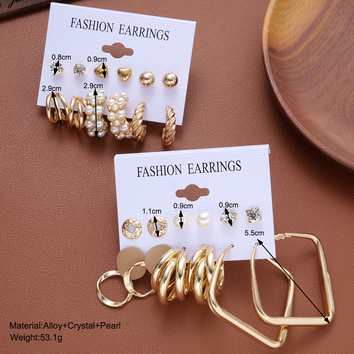 A new 12-piece set of square three-tube imitation pearl earrings from Europe and America, featuring creative and retro geometric-shaped ear loops details Picture