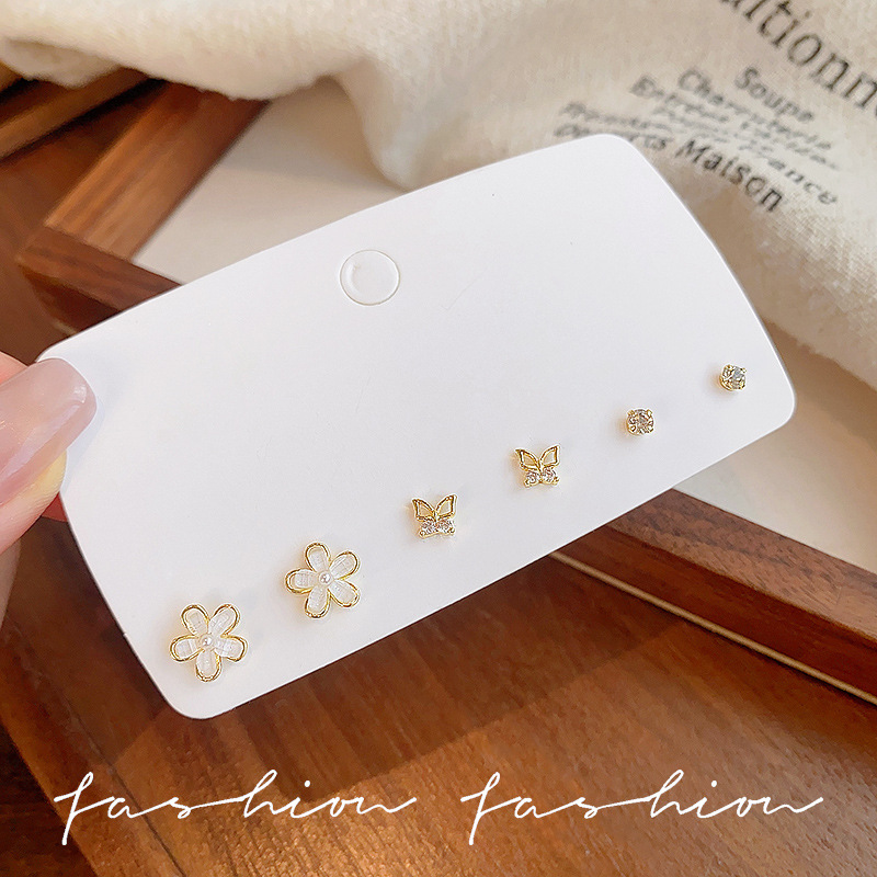 Mini ear studs, silver needles, light luxury and exquisite flower set earrings, feminine charm, versatile and personalized ear piercing earrings Specification drawing