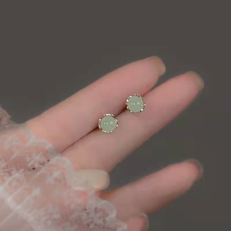 S925 Silver Needle Small imitation chalcedony stud earrings, a new Chinese-style female Internet celebrity, versatile and personalized earrings, 2023 new style earrings Specification drawing