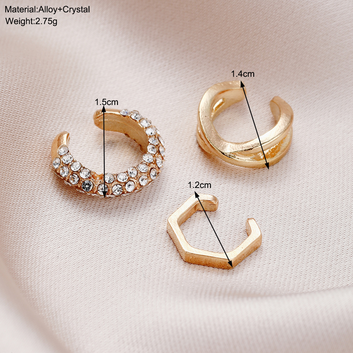A 3-piece set of European and American fashion cross-border creative geometric high-end sense dot diamond geometric cross ear clips, personalized and simple earrings details Picture